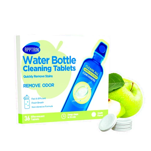 Apptrin Water Bottle Cleaning Tablets, 36 Pack Bottle Clean Tablet Hydration Bladder Cleansing Tablets for Hydration Bladder, Water Bottle, Individually Packed, Apple Flavor