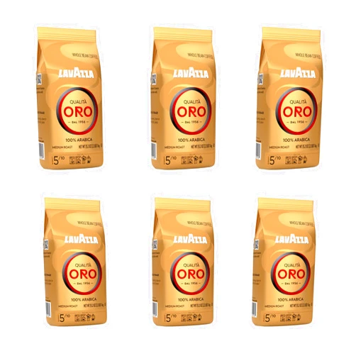Lavazza Qualità Oro Whole Bean Coffee, Medium Roast, 100% Arabica, 2.2 lb Bag (Pack of 6)