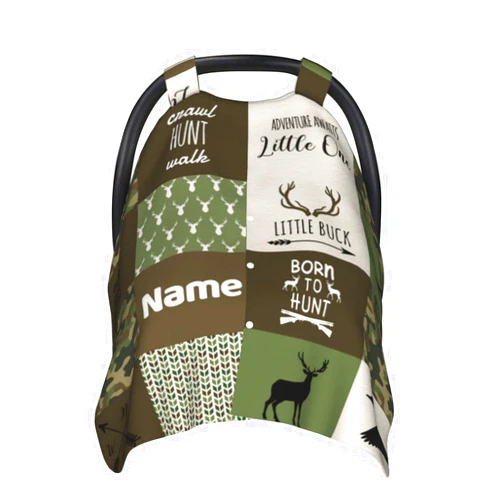 Munific Personalized Hunting and Deer Baby Car Seat Canopy for Babies with Name, Custom Baby Car Seat Covers for Boys and Girls, Opening Minky Nursing Breastfeeding Cover Infant Carseat Canopies for Newborn