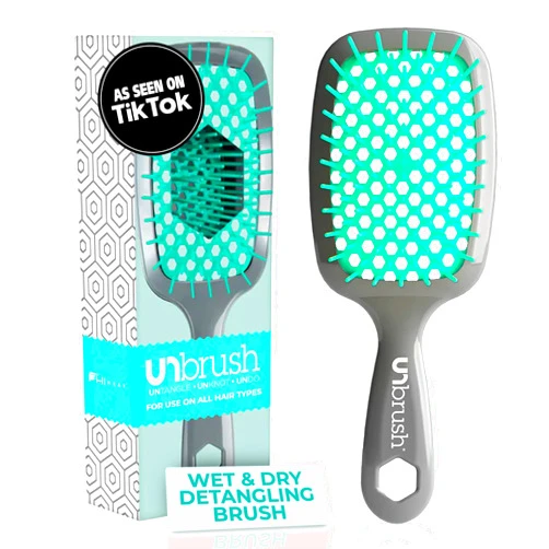 FHI Heat UNbrush Detangling Brush for Pain-Free Brushing on All Wet or Dry Hair Types — Durable DuoFlex Anti-Static Bristles, Lightweight Handle, Vented Hair Brush