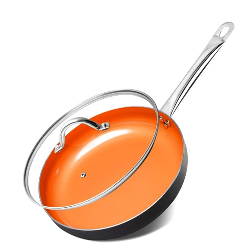 MICHELANGELO 12 Inch Frying Pan with Lid, Nonstick Copper Frying Pan with Ceramic Coating, Nonstick Skillet with Lid, Large Frying Pan, Copper Pan Nonstick Fry Pan - 12 Inch, Induction Compatible