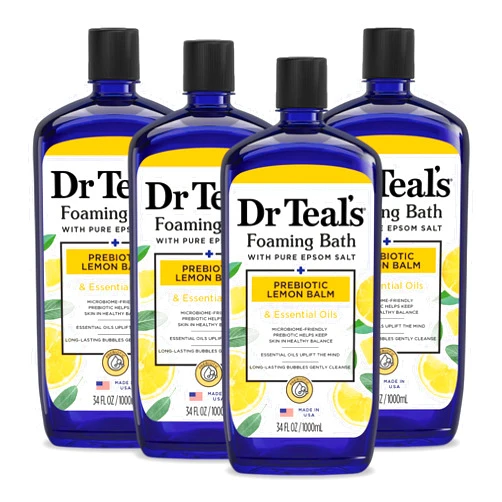 Dr Teal's Foaming Bath with Pure Epsom Salt, Prebiotic Lemon Balm & Essential Oils, 34 fl oz (Pack of 4)