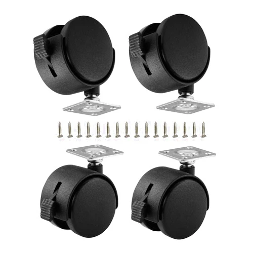 ShineIn Black Plastic 2 inch Plate Casters with Brakes 360 Degree Rotation Wheels Set of 4 with 16 Screw