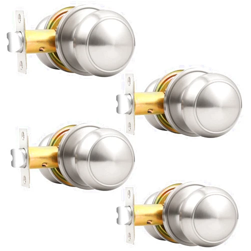 Probrico Brushed Nickel Passage Door Knobs Round Handles for Hall or Closet Knobs Keyless Hardware, 4 Pack