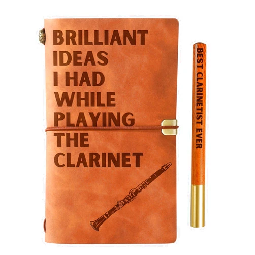 InnoBeta Clarinet Gifts for Men Women, Vegan Leather Journal Notebook 7x5 Inches for Clarinet Players, Clarinetists, Refillable Sketchbook, Travel Diary, Lined Planner for Birthday, Christmas