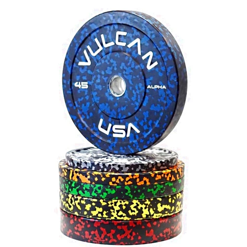Vulcan Alpha Bumper Plates V2.0 Pairs Enhanced Noise Reduction | Color-Coded With Large Flecks | More Efficient Use Easier Handling | Olympic Bars Comfortable Workout | Standard IWF