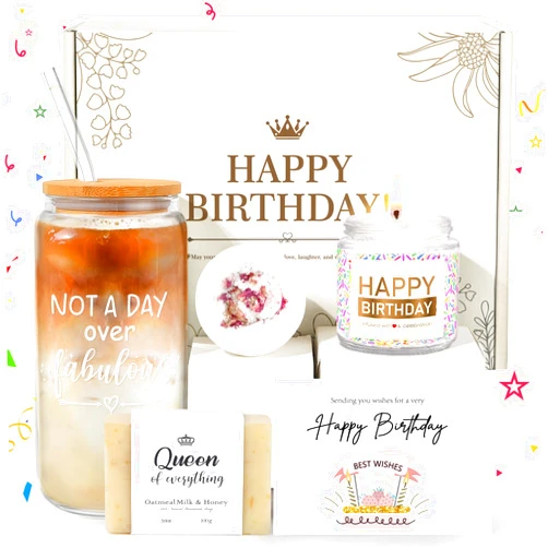 IAOVUEBY Birthday Gifts for Women, Happy Birthday Gift Baskets for Women, Women Unique Birthday Gifts Ideas for Best Friend, Her, Sister, Daughter, Coworkers, Families - Not a Day over Fabulous Glass Gifts Box