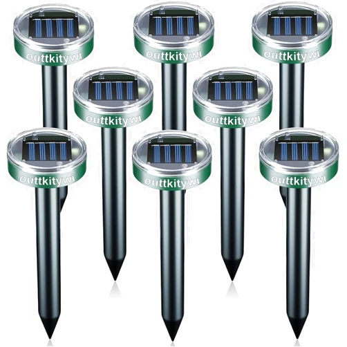 Outtkitywi Pack of 8 Solar Mole Repellent Sonic Gopher Repellent Vole Chaser Mole Deterrent Sonic Spikes Rodent Repellent Ultrasonic Pest Control Outdoor Keep Moles Out of Yard Lawn