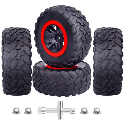 AllinRC PreGlued SC Tires 1/10 RC Short Course Tires and Wheels 12mm Hex for Traxxas Slash 2wd VXL Slash 4x4 BL-2S Redcat Blackout SC Pro TR10, Losi 22S SCT 2S 3S 4S Lipo Brushless