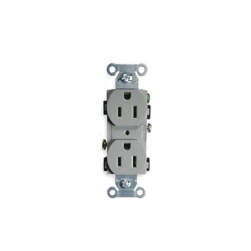 Hubbell BR15GRY Receptacle with Duplex Straight Blade, Common Ground, 15 amp, 125V, B/S, Gray