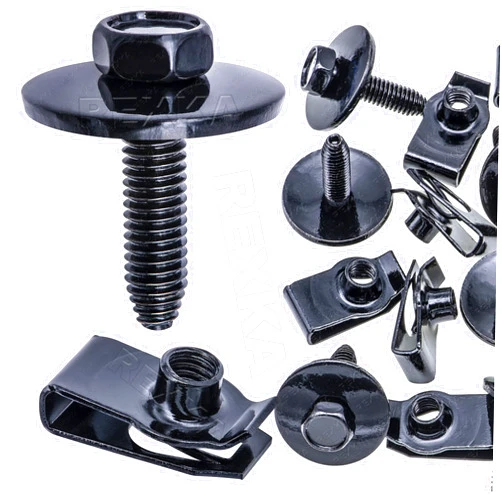 Rexka 10 Sets M6-1.0 x 25mm Hex Head Sems Fender Bumper Engine Hood Body Bolts Extruded U Nuts Kits for GM Buick Cadillac Chevrolet GMC Hummer Oldsmobile Pontiac Saturn
