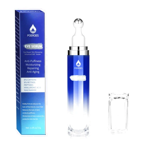 POEROES Eye Serum with 8% Caffeine 8% Retinol Hyaluronic Acid Niacinamide peptides for Puffy Eye Bags Fine Lines Dark Circles Wrinkles, Under Eye Cream with 360° Eye Roller Massage Ball, 0.5 fl. oz