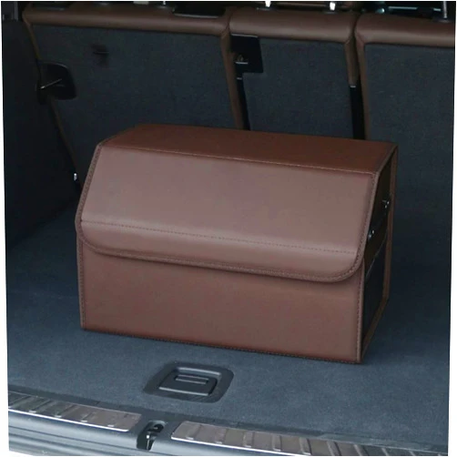 MFCCRAZY Trunk Organiser Vehicle Storage Box,Car Boot Organizer,Foldable Storage Box, Car Boot Organiser, Leather Collapsible Trunk Cargo Organizer, Car Accessories -Brown||48 * 31 * 29cm