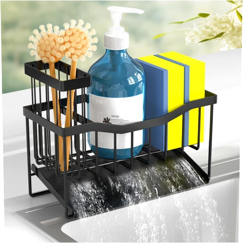 Fssvcd Maifan Sink Caddy Sponge Holder for Kitchen Sink with Brush Holder and Stainless Steel Self Drain Tray, Rustproof Kitchen Sink Organizer for Sponge, Soap Dispenser Storage Kitchen Accessories