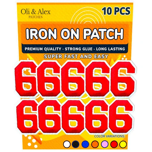 Oli and Alex Iron On Patches - Red Number 6 Iron on Patches - 10 pcs Number Patches Embroidered Decorative Repair Patches for Clothes (Red+White, 6)