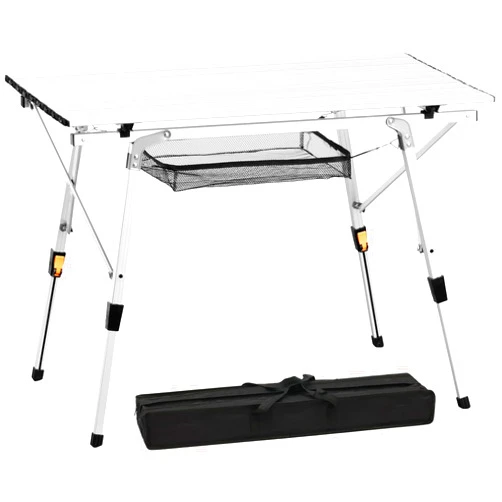 Urban Deco Outdoor Folding Portable Picnic Camping Table, Aluminum Roll Up Camp Table with Adjustable Height for Outdoor Cooking, Beach, Picnic, BBQ, Grill, Backyard and Party