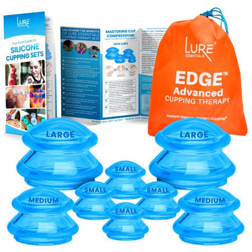 LURE Essentials 8 Cups Silicone Cupping Therapy Set Professional Massage Cupping Cups for Cupping Therapy Cupping Kit for Massage, Myofascial Release, Cellulite Reduction (Lure Blue)