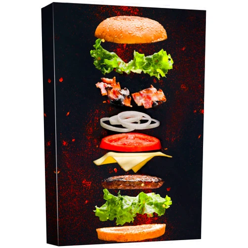 wall26 Canvas Print Wall Art Cheeseburger Ingredient Floating Explosion Food Culinary Photography Modern Rustic Scenic Multicolor Colorful for Living Room, Bedroom, Office - 32