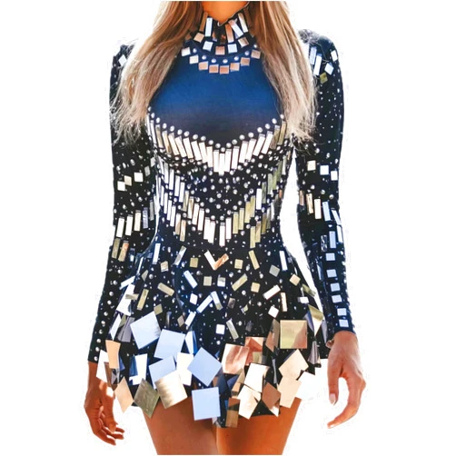 Earthradius Sequins Short Dress Sparkly Ballroom Dance Costume Mirror Women Team Sexy Stage Wear Luxury Dancer Outfit