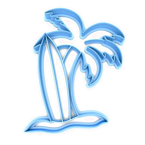 Sweet Prints Inc Palm Tree with Surf Board Cookie Cutter - Dishwasher Safe (2
