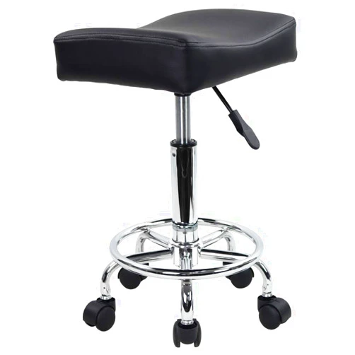 KKTONER Square Rolling Stool PU Leather Height Adjustable Swivel Massage SPA Salon Stools Task Chair with footrest (Black)