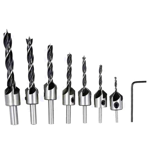 SENPPLE Millie Woodworking Countersink Drill Bit Set,Counter Sink Bit for Wood High Speed Steel, Woodworking Carpentry Reamer, with 1 Free Hex Key Wrench.(7pcs)