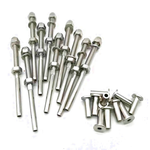 JY-MARINE Cable Railing Swage Threaded Stud Tension End Fitting Terminal for 3/16 inch Cable Deck Railing Hand Swage and Protector Sleeves,316 Stainless Steel (10 Swage Stud+10 Protector Sleeves)