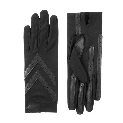 isotoner Women's Spandex Shortie Touchscreen Gloves - Waterproof Winter Gloves - Chic Chevron Design - Ideal for Driving and Daily Use, Black-Smartdri, Small/Medium