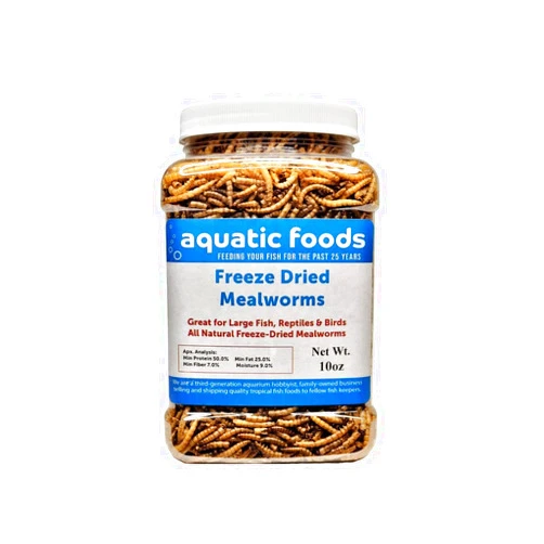 Aquatic Foods Inc. Mealworms- Freeze Dried Mealworms for Tropical Fish, Pond Fish, Reptiles, Turtles, Tortoises, Frogs, Hamsters, Birds, Rodents…10oz Med Jar