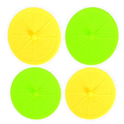 JCSMARTEC 4Pack Cute Silicone Cup Lids Cover, JCSMARTEC Creative Lemon Fresh Fruit Food Grade Rubber Airtight Seal Suction Cap for Drink Glass Coffee Mug Can