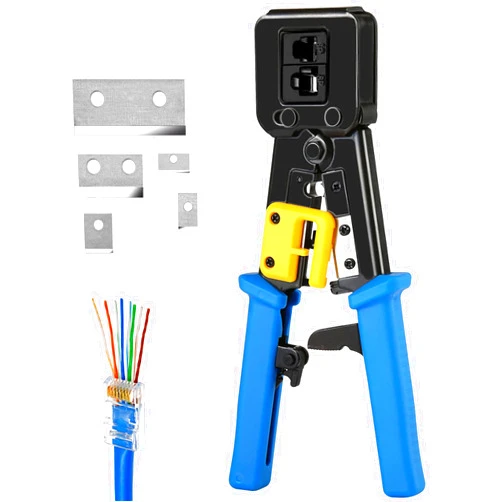 Solsop RJ45 Crimp Tool Pass Through Cat5 Cat5e Cat6 Crimping Tool for RJ45/RJ12 Regular and End-Pass-Through connectors
