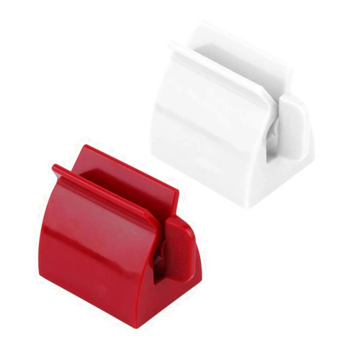 NUOMI Set of 2 Rolling Tube Toothpaste Squeezer Roller Dispenser Toothpaste Seat Holder Stand, Red and White