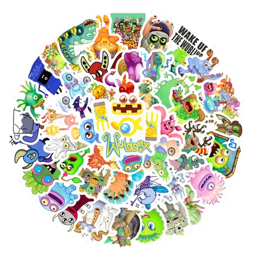VOEMPFE 63Pcs My Singing Monsters Cartoon Game Vinyl Waterproof Graffiti Stickers for Adults for Birthday Halloween Party Supplies Decoration for Helmet Laptop Water Bottles Suitcase