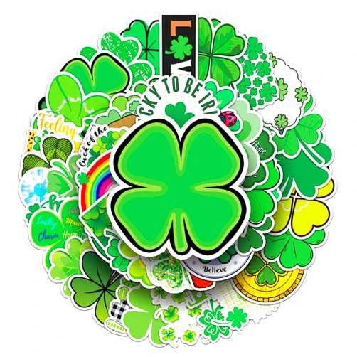 Qaxrocyn Green Four-Leaf Clover Stickers for Boys Girls Teens Kids, Waterproof Vinyl Stickers for Laptop Hydroflasks Luggage Cup Phone Water Bottles Notebook Tablet Car Bike,Cartoon Decals Pack[Clover-50Pcs]