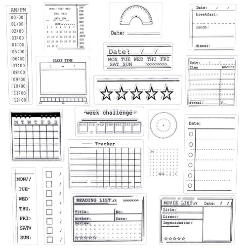 Zonon 18 Pieces Journal Stamps Clear Journal Stamps, 4 Sheets Silicone Calendar Planner Stencils for Bullet, Week Dates Month Organizer Tasks Ideas DIY Making Crafts Scrapbooking Supplies