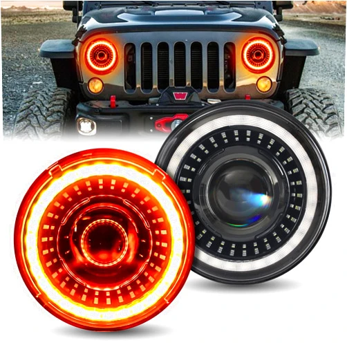 UTVJATV 7 Inch LED Headlights Round with DRL Start-up Gradient Welcome Halo,High Low Beam Turn Signal Light H6024 Led Headlight for Jeep Wrangler JK JKU TJ CJ