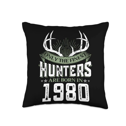 Finest Hunting Birthday Party Hunting Theme Co. 43th Birthday Deer Hunter Tee Born in 1980 43 Year Old Throw Pillow, 16x16, Multicolor