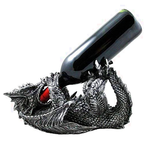 Home 'n Gifts Mythical Dragon Wine Bottle Holder Statue in Medieval & Fantasy Bar or Kitchen Table Decor Sculptures and Decorative Gothic Racks and Stands As Gifts for Wine Lovers