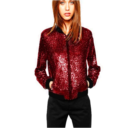WestIsand Women Sequin Coat Bomber Jacket Long Sleeve Zipper Streetwear Casual Loose Glitter Outerwear