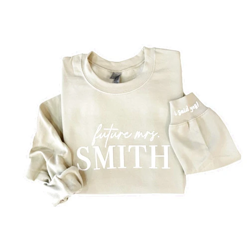 Up2ournecksinfabric LLC Up2ournecksinfabric Embossed Mrs Sweatshirt - Custom Mrs Sweatshirt - New Mrs - Future Mrs - Wedding Gift - Future Mrs. Gift - I Said Yes Sweater - Engagement Gift - Newly Engaged