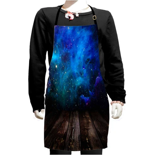 Ambesonne Galaxy Apron, Outer Space View from Rustic Wooden Deck Blue Nebula Star Night, Small Apron Bib with Adjustable Ties for Baking Painting, Small Size, Purple Blue Brown