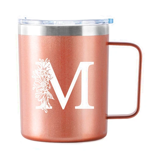 Sighdorm Monogrammed Gifts for Women,Initial Coffee Mug,12oz Stainless Steel Monogram Coffee Mug with Lid for Birthday Gifts,Personalized Drinking Cup for Family Friend Sister(M)