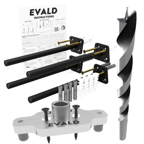 EVALD Improved Floating Shelf Bracket with Jig and Drill Bit Bundle | 8-Inch Floating Mantel Bracket with Screws and Anchors for Home Improvement | Floating Shelf Drill Jig for Hidden Shelf Brackets
