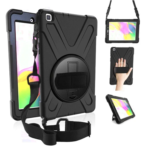 ZenRich Galaxy Tab A 8.0 Case (2019),360 Degree Rotatable Kickstand,Hand Strap and Shoulder Strap, zenrich Hybrid Heavy Duty Shockproof Case for Samsung Galaxy Tab A 8.0 SM-T290/T295/T297 (Black)