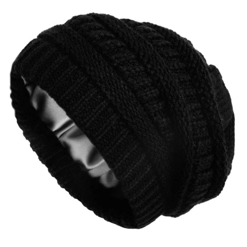 Lvaiz Winter Knit Beanie for Women Satin Lined Cable Thick Chunky Cap Mens Soft Slouchy Warm Hat