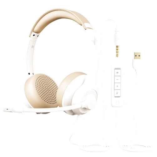 EAGLEND USB Headset with Mic for PC, On-Ear Computer Laptop Headphones with Noise Cancelling Microphone in-line Control for Home Office Online Class Skype Zoom-White