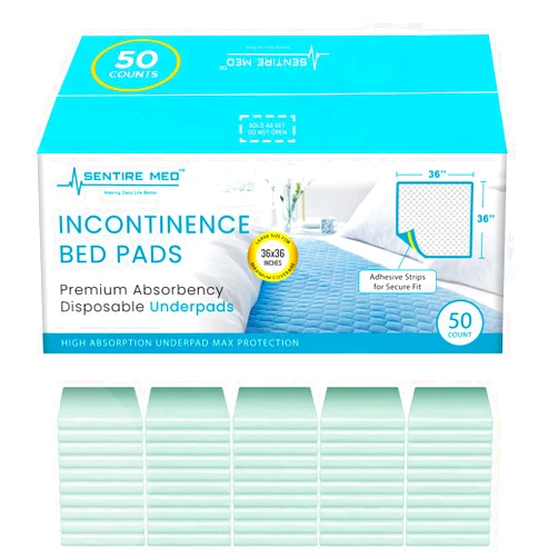 Sentire Med 50 Pack Premium Extra Large Super Max 125 Gram Absorbent Bed Pads for Incontinence. Disposable 36 x 36 inches size Incontinence Liner with Adhesive Strips Chucks Pad ,Odor Control Layer, Leak Lock Pad