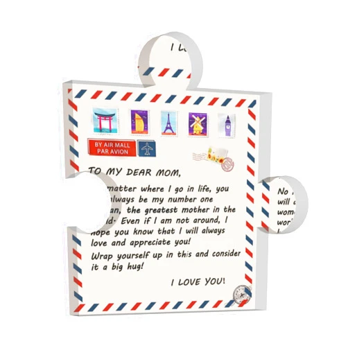 Xsovgoi A Letter To My Mom Birthday Gifts Acrylic Puzzle-Shaped Plaque Desk Decorations 3.9 X 3.9 Inch