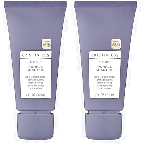 Kristin Ess Hair The One Purple Shampoo Mini Travel Size - Toning for Blonde Hair - Neutralizes Brass + Yellow Tones, Shine Restoring, Sulfate, Silicone and Paraben Free, Color Safe + TSA-Approved