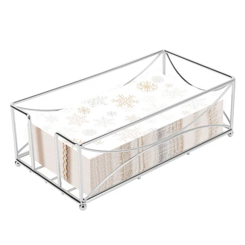 Livabber Guest Napkin Holder, Metal Bathroom Paper Hand Towel Storage Modern Napkin Tray Caddy for Countertop, Table Kitchen, Dinning Room (Chrome, Metal Base)